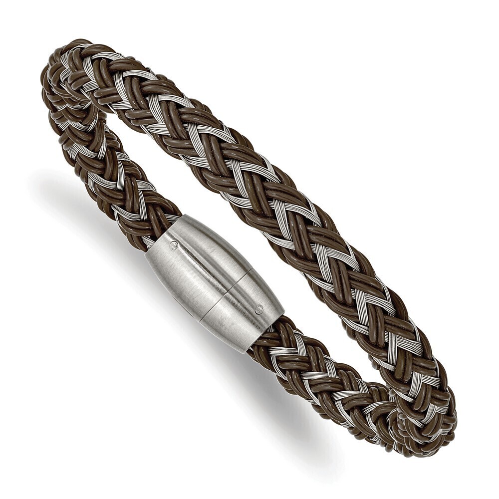 Kazi Luxury Stainless Steel Brushed Wire and Rubber Braided 8.5in Bracelet
